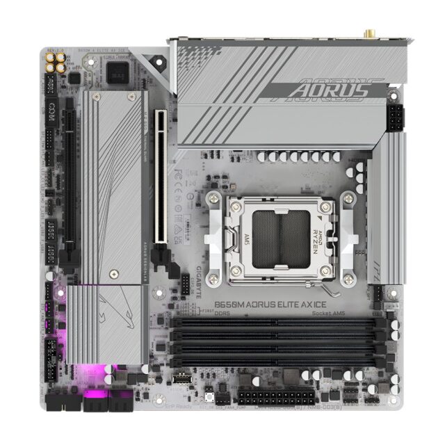 GIGABYTE B650M AORUS ELITE AX ICE Motherboard - AMD Ryzen 9000 Series CPUs  12+2+2 Phases VRM  up to 8000MHz DDR5 (OC)  1xPCIe 5.0 + 1xPCIe 4.0 M.2  2.5GbE LAN  WIFI 6E  USB 3.2 Gen 2x2 - imagine 5