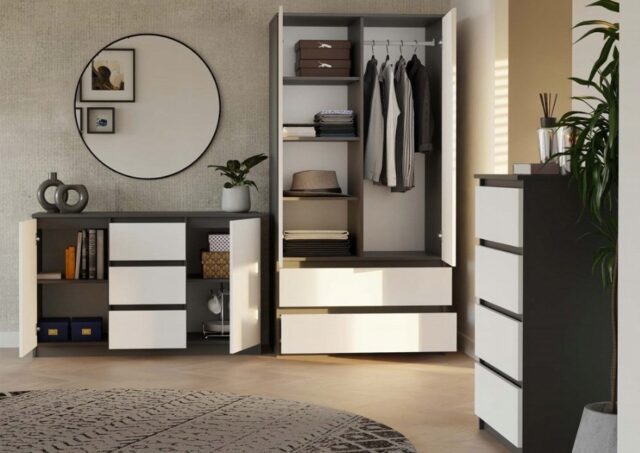 CHEST OF DRAWERS 2 DOORS 3 DRAWERS ANTHRACITE/WHITE - imagine 7