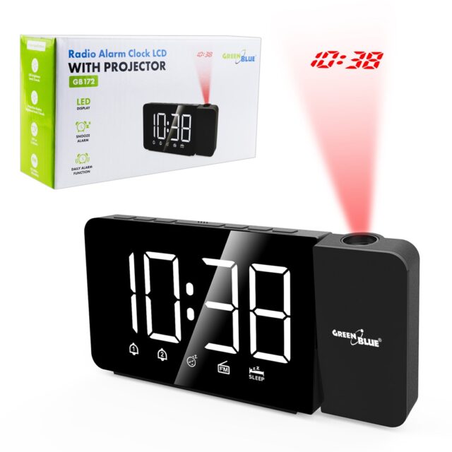 Digital LED clock radio with GreenBlue projector  FM radio  alarm  12/24 clock  5V DC USB power supply + CR2032  GB172 - imagine 10