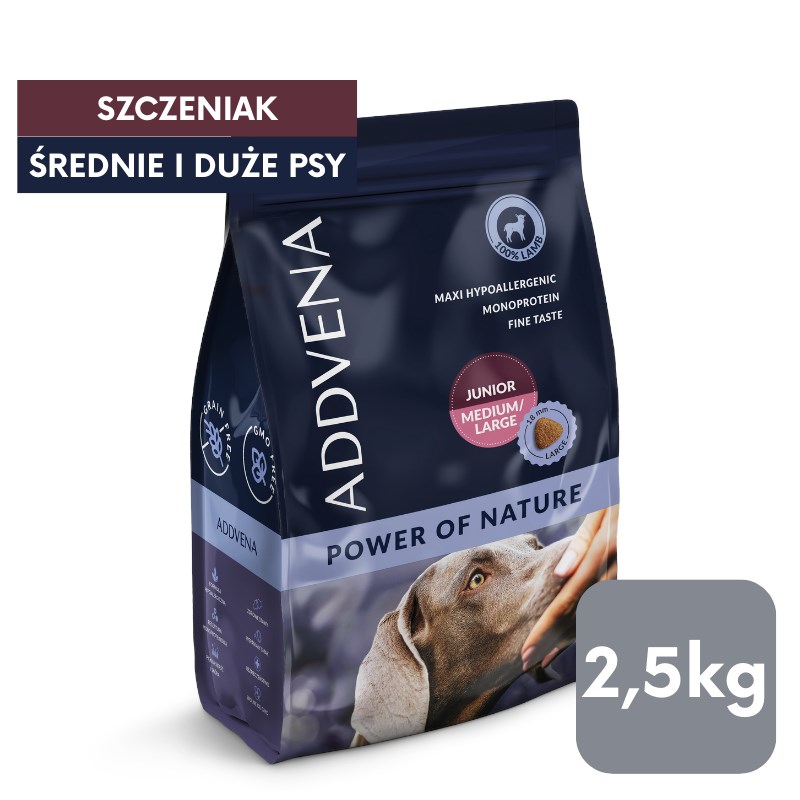 cps-ea2fdbb6974ca615a8936f722ac0b436-2026-03-28-13-50-59 ADDVENA POWER OF NATURE Junior/Medium/Large jagnięcina dla szczeniąt 2 5 kg - imagine 1