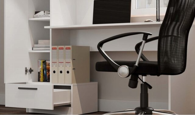 Cosmo Desk + Bookcase Set  White - imagine 9
