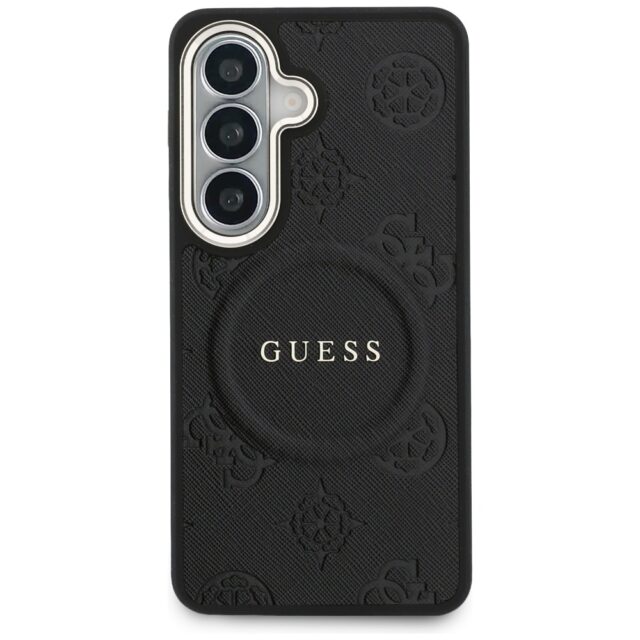 Case Guess Saffiano Peony Embossed Ring  MagSafe for Samsung Galaxy S26 black - imagine 3