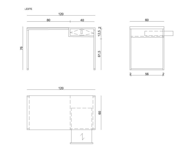 Desk with drawer Unique LESTE 120 x 60 cm black/oak - imagine 3