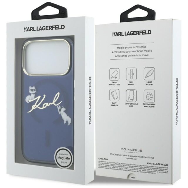 Case Karl Lagerfeld IML Choupettes Karl  Script Logo MagSafe for iPhone 17 Pro Max blue - imagine 8