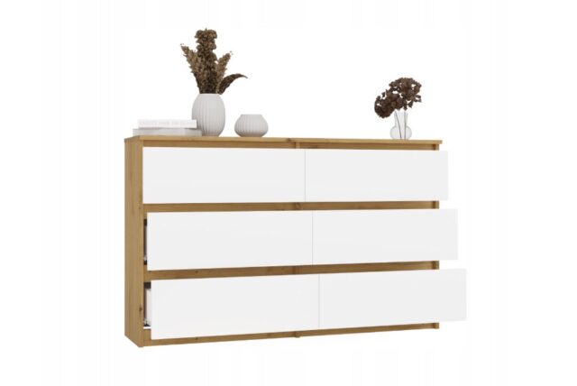 M6 MALWA CHEST OF DRAWERS 120 CM 6 DRAWERS OAK ARTISAN/WHITE - imagine 3