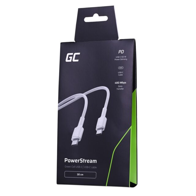 Green Cell GC PowerStream USB cable USB 3.2 Gen 1 (3.1 Gen 1) 0.3 m USB C White - imagine 5