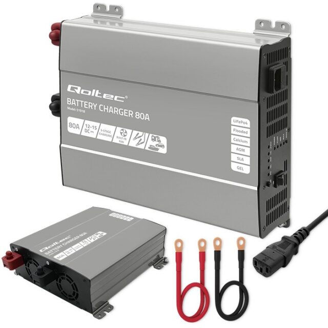 Qoltec Smart Professional Monolith Battery Charger for LiFePO4 AGM GEL SLA batteries | 80A | 12V | Fast charging - imagine 7
