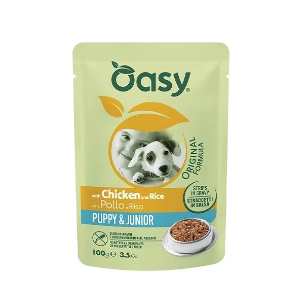 cps-f07b0670b0e6be025575c25b751f0b50-2026-03-28-06-01-39 Oasy Strips in Gravy Puppy Chicken and Rice 100gr - imagine 1