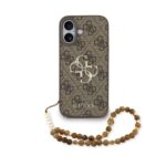 Guess PU 4G Metal Logo Strap Zadní Kryt pro iPhone 17 Brown