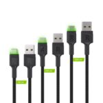 Green Cell Set 3x GC Ray USB-C Cable 30cm  120cm  200cm with green LED backlight  fast charging UC  QC 3.0