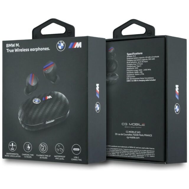 Headphones Bluetooth TWS BMW Carbon Metal Logo ENC black - imagine 6