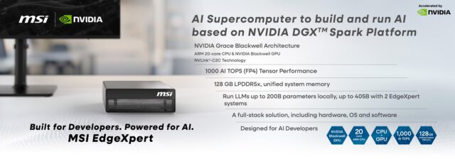 MSI AI EdgeXpert MS-C931 ARM Cortex-X925 10Core + ARM Cortex-A725 10Core 128GB LPDDR5x SSD4TB M.2 NVMe NVIDIA GB10 Grace Blackwell Superchip 1000 AI TOPS (FP4  Sparse) WiFi7 10GbE NVIDIA DGX OS - imagine 8