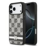 DKNY PU Leather Checkered Pattern and Stripe Zadní Kryt pro iPhone 17 Pro Max Black