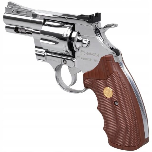 RANGER Python 357 Magnum 2.5  chrome KWC revolver cal. 4.5 BBs 6-shot. FULL METAL CO2 (AAKCMD661BZB) - imagine 3