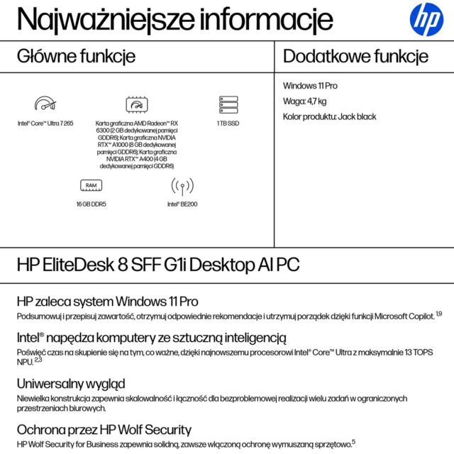 HP EliteDesk 8 SFF G1i Ultra 7 265 16GB DDR5 5600 SSD1TB Arc W11Pro 3Y OnSite - imagine 3
