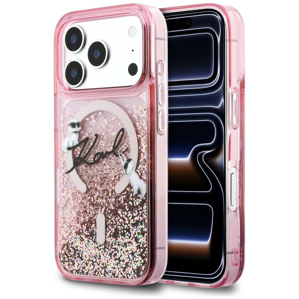 cps-faadb1b6c39882a6030aa6c4f67a4283-2026-03-21-13-21-30 Case Karl Lagerfeld Liquid Glitter Karl Script Logo MagSafe for iPhone 17 Pro pink - imagine 1