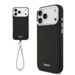 DKNY PU Leather Metal Logo Wrist Chain MagSafe Zadní Kryt pro iPhone 17 Pro Max Black