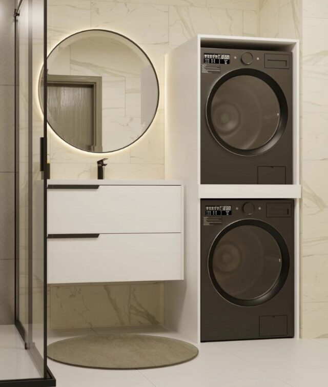 POLA TWIN WHITE WASHING MACHINE AND DRYER CABINET - imagine 8