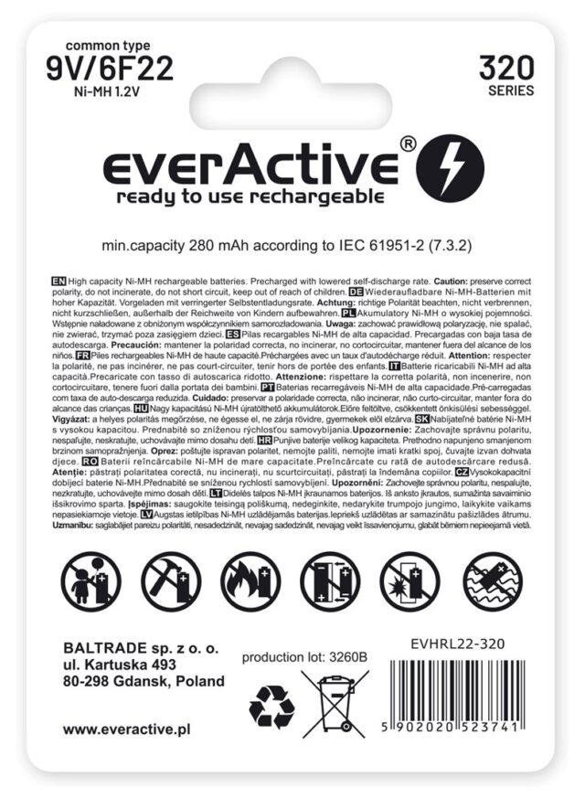 Rechargeable batteries everActive Ni-MH 6F22 9V 320 mAh Professional Line - imagine 2