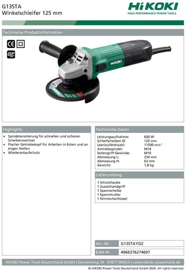Hikoki G13STA angle grinder 1.8 kg - imagine 2