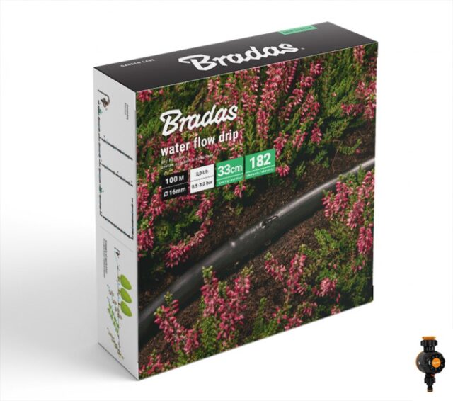 BRADAS WĄŻ KROPLUJĄCY WATER FLOW DRIP ZESTAW 100m Z ZEGAREM PRZEPŁYWU WODY - imagine 2