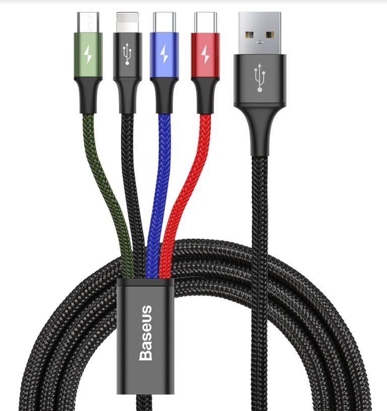 cps-382e73345f722d38f2348f057f9968ac-2026-06-02-23-22-08 Cable USB Baseus Fast 4in1 2xUSB-C / Lightning / Micro 3.5A 1.2m (black) - imagine 1