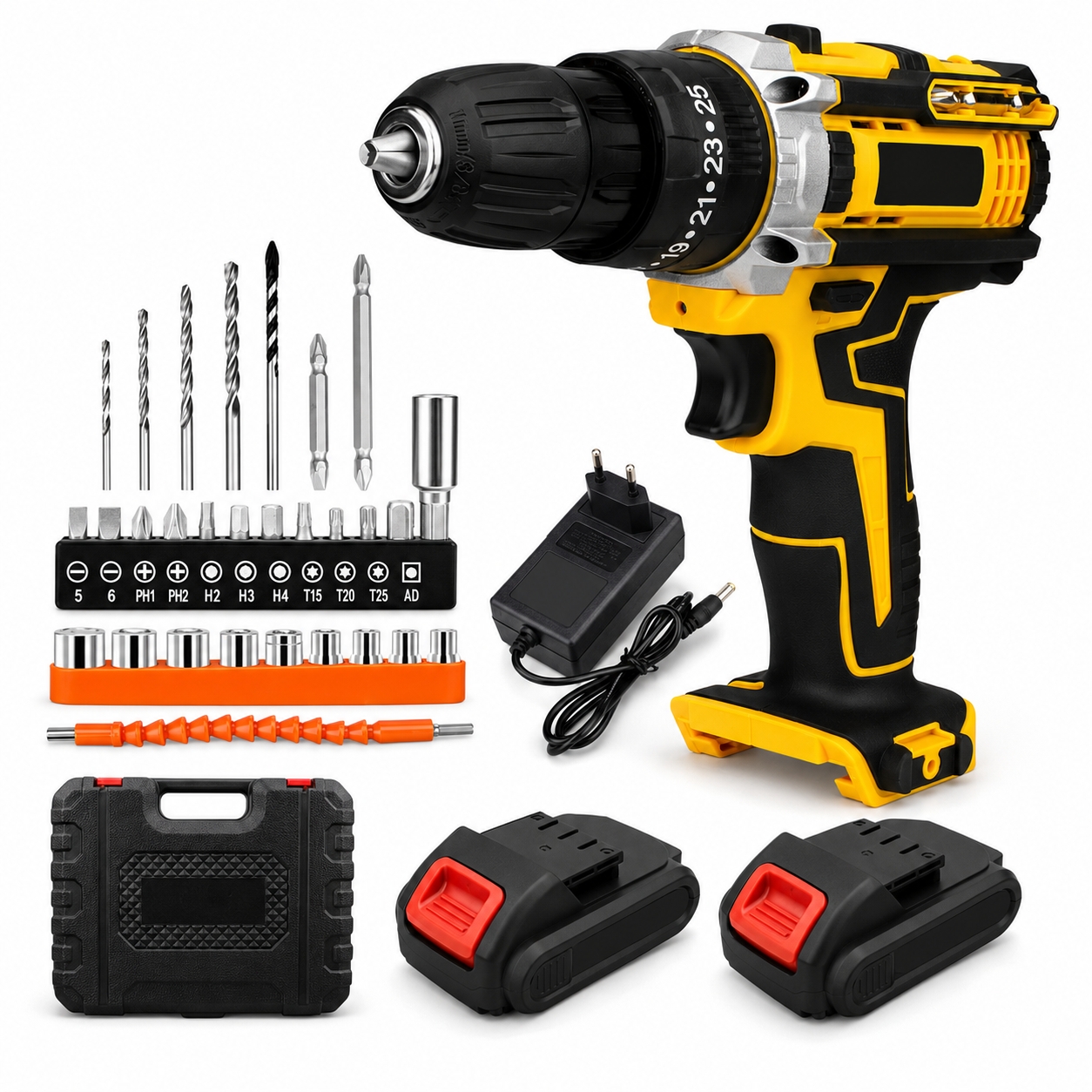 cps-a8cb621bf1e24997c8da1f4834c7d640-2026-06-14-17-48-12 Extralink Tools Yellow Cordless Drill with 2 Batteries - imagine 1
